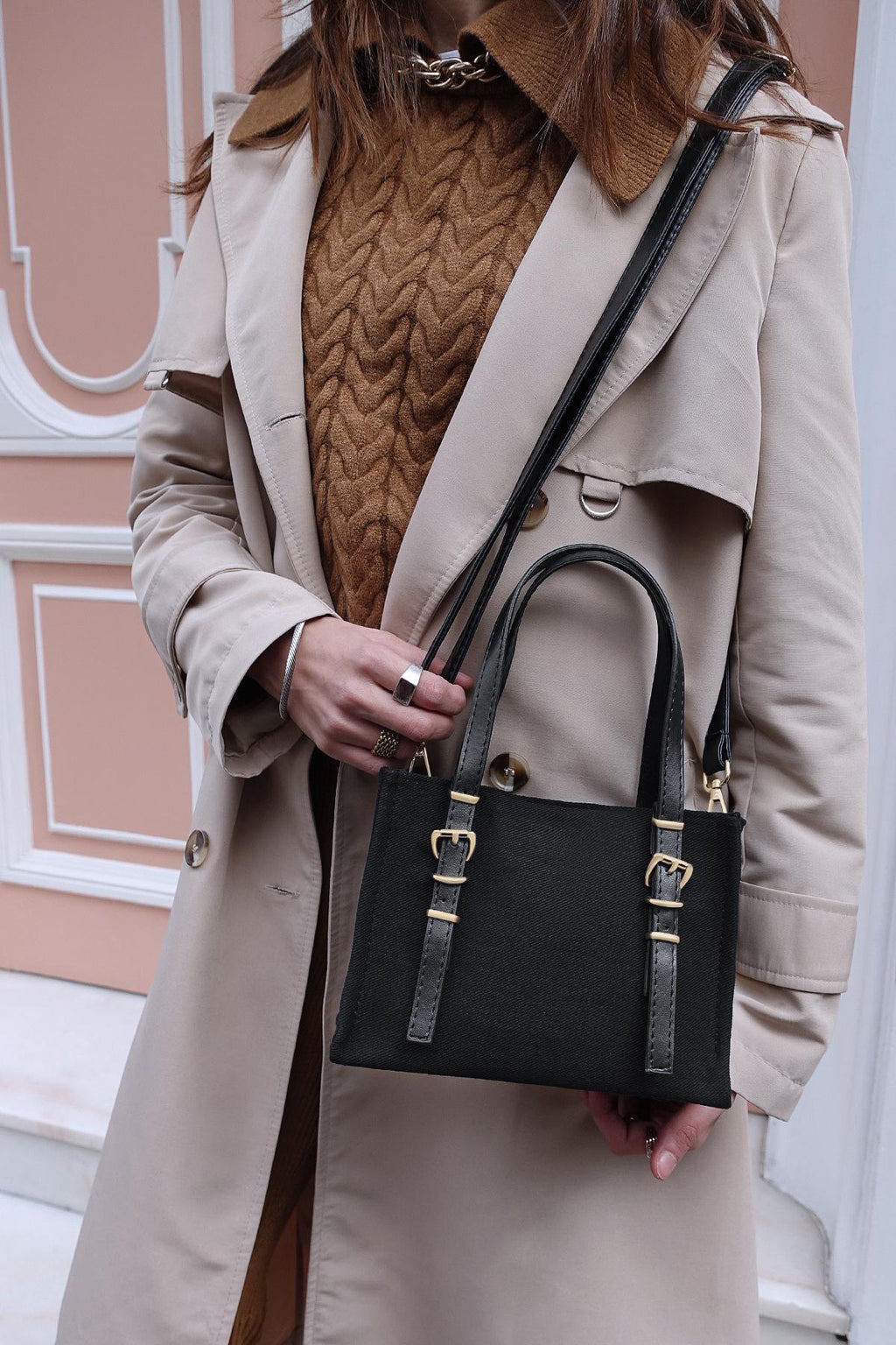 ROSETTA Céline Siyah Kanvas tote çanta