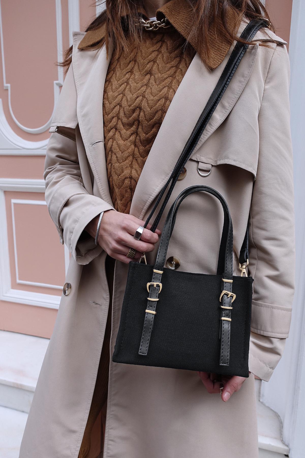 ROSETTA Céline Siyah Kanvas tote çanta
